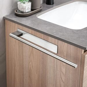 Sollbry - No Drilling Towel Bar 304 Stainless Steel Wall Mounted Towel Holder Brushed Silver Self Adhesive Single Arm Towel Rack for Bathroom Kitchen