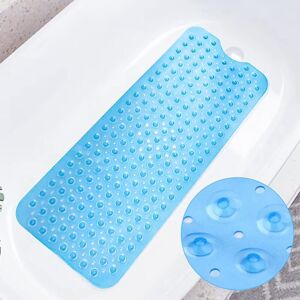 Non-Slip Bathtub Mat,100×40cm,Shower Mat,Extra Long Machine Washable Bath Mat,PVC Material(Blue) - Sollbry