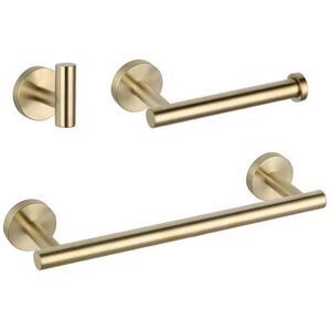 Pieces Gold Bathroom Accessories Set, SUS304 Stainless Steel Shower (Robe Hook, Toilet Paper Holder, 16 Inch Towel Bar) Contemporary Style - Sollbry