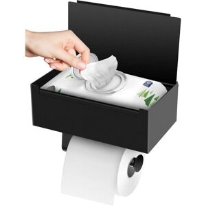 Sollbry - Toilet Paper Holder, Wall Mounted Toilet Paper Holder Drilling with Shelves and Wet Wipes Box, Black Toilet Paper Roll Holder for Toilet