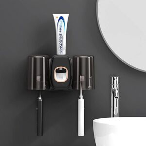 Sollbry - Wall Mounted Toothbrush Holder Automatic Toothpaste Dispenser Wall Mounted Electric Toothbrush Holder Multifunction Storage Rack (Black)