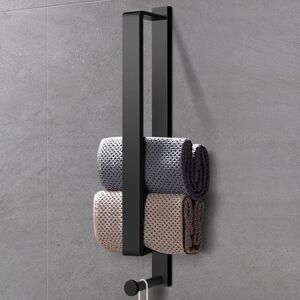 Sollbry - Wall Mounted Towel Rack, Self Adhesive Bathroom Towel Holder Black Stainless Steel 40CM with Hook for Bathroom Kitchen