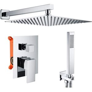 Tonchean - Square Built-in Shower Column, Complete Built-in Shower Kit with 20x20cm Shower Head, Hand Shower, Chrome Built-in Shower Set