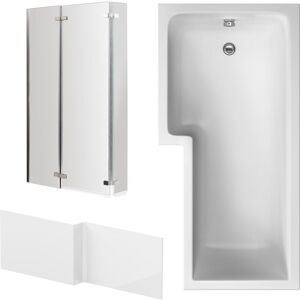 BALTERLEY L Shape 1700x850 Shower Bath Set – Front Panel & 3 Panel Chrome Center Hinge Screen, Left Hand