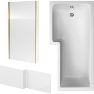 Balterley - 1700mm l Shape Bathtub, Front Panel and Fixed Screen - Brushed Brass