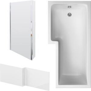 Balterley - 1700mm l Shape Bathtub, Front Panel with Shower Bath Screen - Chrome