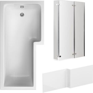 Balterley - 1700mm Right Hand l Shape Bathtub, Front Panel and Bath Screen - Chrome