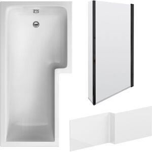 Balterley - 1700mm Right Hand l Shape Bathtub, Front Panel with Bath Screen - Satin Black Profile