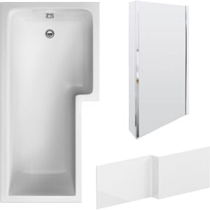 Balterley - 1700mm Right Hand l Shape Bathtub, Front Panel with Bath Screen - Chrome Profile