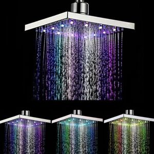 IKODM Square led Shower Head 7 Colors Changing Water Flow 8 Inch abs Chrome 12pcs LEDs for Bathroom - RWChickens & Baths ›Bathroom Fixtures›Showers &