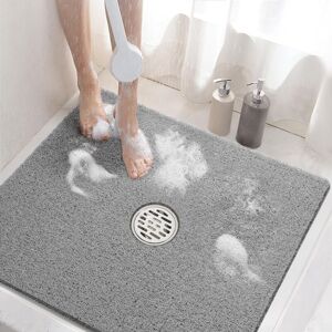 GROOFOO Square Shower Mat, 24 x 24 Inch Non Slip Bath Mat for Tub, Soft pvc Loofah Bathtub Mats with Drain Holes, Quick Drying Bathroom Stall Floor Mat,