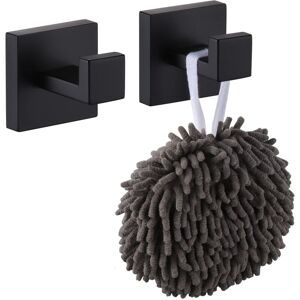 Tinor - Square Wall Hook for Robe Coats, Pack of 2, Bathroom, Kitchen, Garage, Stainless Steel, Matte Black