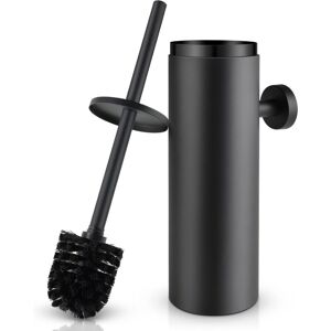 IKODM Stainless Steel Toilet Brush, Toilet with Closed Anti-Splash Lid, Replaceable Brush Head Measures 8 x 8 x 39 cm (Black)