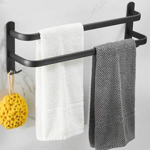 LINGHHANG Wall Mounted Towel Rack, Bathroom Towel Rack, Matte Black Adhesive Towel Rack, Non-Perforated Aluminum Alloy Towel Rack