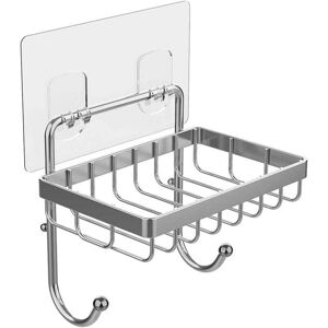 ZVD - Sticky sponge holder, shower soap dish with 2 hooks, bathroom, toilet, kitchen wall, stainless steel no drilling, non-perforated soap dish,