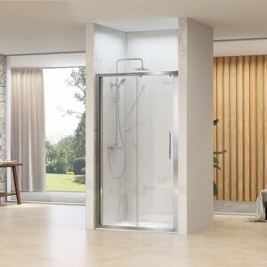 Synergy - Designer Single Sliding Door Chrome Shower Door 800 x 1600mm, Tray & Waste Set Slider