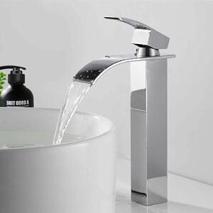 Dewdat - Tall Waterfall Bathroom Faucet Chrome Silver Single Handle Basin Faucet SUS304 Stainless Steel Durable Antioxidant Stylish Design