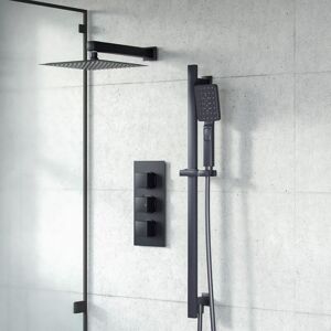 Nes Home - Temel 2-Way 200mm Square Rainfall Shower Head Hand Held Mixer Valve Matte Black