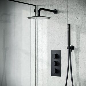 Nes Home - Temel 2 Way Matte Black Thermostatic Shower Mixer Valve with Handset, Head & Arm Set