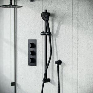 Nes Home - Temel 2-Way Overhead Shower and Matte Black Raiser Rail with Handset Set