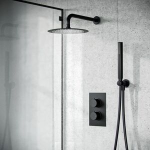 Nes Home - Temel Black Matt Round Concealed Thermostatic Mixer Valve Hand Held Shower Set