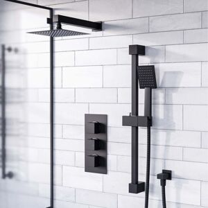Nes Home - Temel Concealed Thermostatic Mixer Valve, Slider Rail & Shower Head Set Matte Black