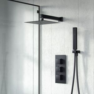 NES HOME Temel Matt Black Square Shower Head Concealed Thermostatic Mixer Valve Hand Held
