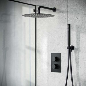 Nes Home - Temel Matte Black Round 300mm Shower with Hand Held Set Thermostatic Mixer Valve
