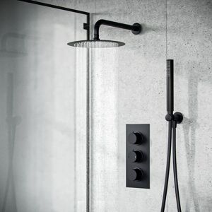 NES HOME Temel Round Black Matt Rainfall Shower Head and Hand Held Thermostatic Control