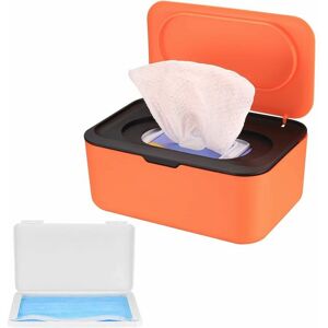 DEWDAT Tissue Box with Lid, Dustproof Wet Wipes Box, Tissue Dispenser Holder, Toilet Paper Box, Napkin Box (black and orange) Black and Orange.