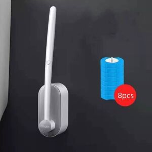 IKODM Toilet Brush and Holder Set with 8 Ocean Fresh Scented Replacement Heads, Wall Mounted, Grey and White