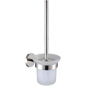 IKODM Toilet Brush and Holder, with Stainless Steel Handle and Tempered Glass Bowl, Self-Pasting Wall Mounted