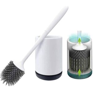 IKODM Toilet Brush Antibacterial Silicone Toilet Brush Toilet Brush Set Long Handle Toilet Brush with Hygienic Holder (Flooring)
