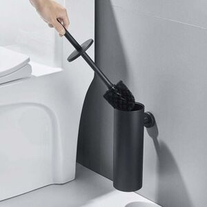 IKODM Toilet Brush Holder Black Toilet Brush Holder 304 Stainless Steel Wall Mounted Waterproof Easy to Clean for Bathroom Toilet with Antibacterial Brush