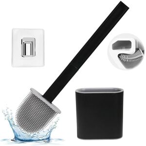 IKODM Toilet Brush, Silicone Toilet Brush with Holder for Deep Cleaning, Floor or Wall Mounted, Black