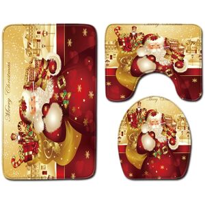 Tonchean - Toilet Mat Contour Rug Set of 3 Non-Slip Bathroom Mats with Santa Claus Print - Super Water Absorption Soft Bath Mat for Bathroom,