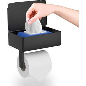 BEIJIYI Toilet Paper Holder, Wall Mounted Toilet Paper Holder, No Drilling Required, with Shelf and Paper Towel Holder, Self-Adhesive Black Toilet Paper