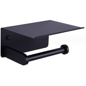 LINGHHANG Toilet Paper Holder, Wall Mounted Toilet Paper Holder with Storage Shelf, Self Adhesive,Aluminum(Black)