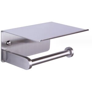 Linghhang - Toilet Paper Holder, Wall Mounted Toilet Paper Holder with Storage Shelf, Self Adhesive,Aluminum(Silver)
