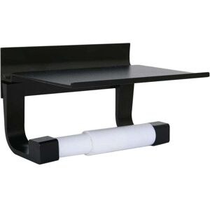 YMYNY Toilet Paper Holder with Wall Mounted Aluminyo Shelf, Adhesive and Drilling Screws for Bathroom (Black)