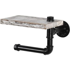 ZVD - Toilet Paper Holder with Wooden Shelf, Industrial Wall Mounted Rustic Tissue Roll Dispenser Holder for Bathroom