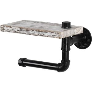 ZVD - Toilet Paper Holder with Wooden Shelf, Industrial Wall Mounted Rustic Tissue Roll Dispenser Holder for Bathroom