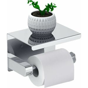 DEWDAT Toilet Roll Holder, No Drilling, Toilet Roll Holder, Paper Dispenser with Shelf, sus 304 Stainless Steel, Self Adhesive Glue and Bathroom Wall