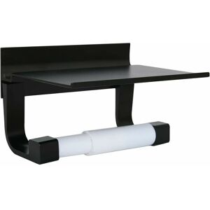 DEWDAT Toilet Roll Holder with Shelf Aluminyo Wall Mounted Adhesive Glue and Drilling Screws for Bathroom(Black)