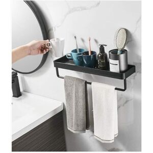 Tinor - Towel Rack, Square Bathroom Shelf with Towel Rail and Wall Mounted, Solid Aluminum Alloy Matte Black Finish, Black, 40cm