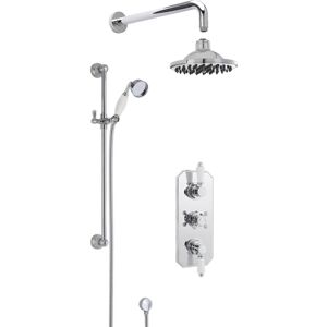 Traditional Concealed Triple Valve with Bevelled Back Plate Shower Set with Slide Rail Kit, Arm & Head- Chrome - Balterley