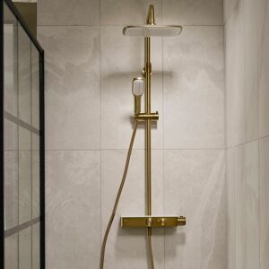 Triton - Push Button Dual Head Thermostatic Bar Mixer Shower - Brushed Brass - Gold