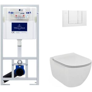Villeroy & Boch Toilet Pack with Support Frame + Ideal Standard tesi Rimless Bowl + White Flush Plate + Cladding Set (VCNTESI2SB) - Villeroy&boch