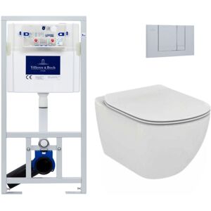 Villeroy & Boch Toilet set support frame + Ideal Standard tesi AquaBlade rimless bowl + Chrome flush plate (ViConnectTesi-1) - Villeroy&boch