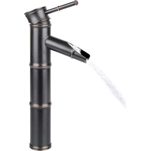 TINOR Vintage Antique Bronze Full Copper Bamboo Bathroom Kitchen Mixer Tap Hotel Faucet Sink Faucet, Copper, 3 Joints Break Mouth(Black)